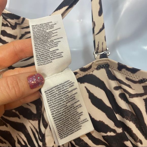H&M Zebra Print Shaping One-piece Swimsuit khaki Sz 12 US - Picture 6 of 10